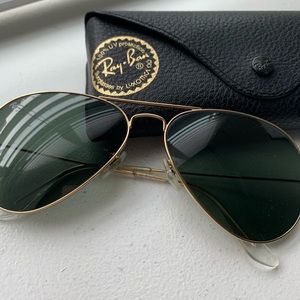 Ray Ban Aviator Sunglasses (Gold/Green)